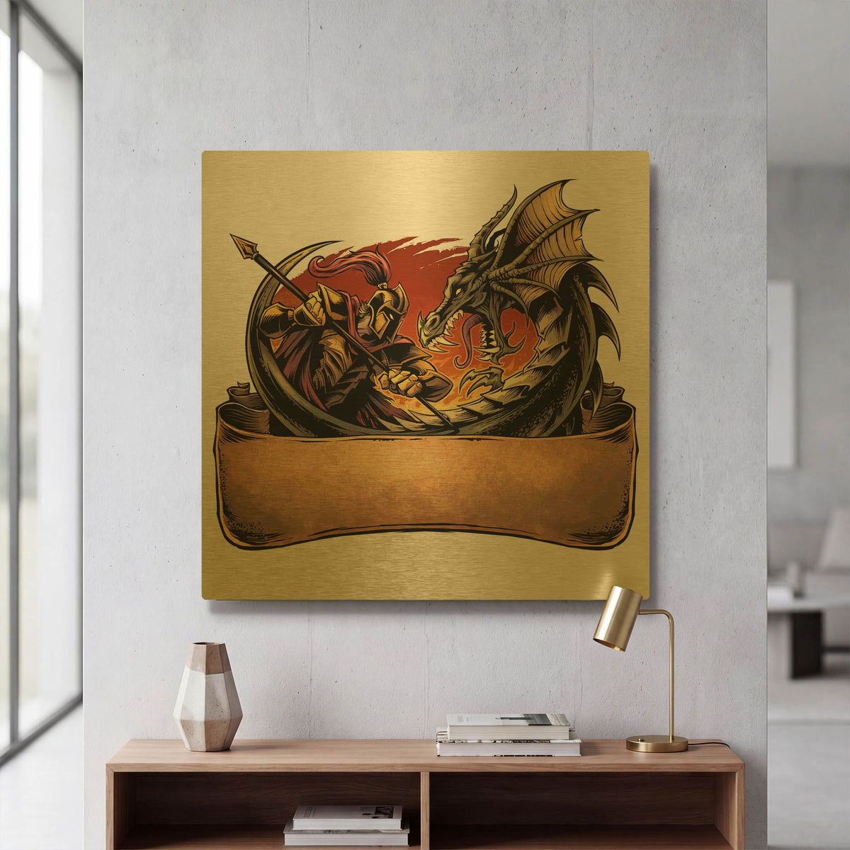'Dragon and Knight' By Flyland Designs Gold Metal Wall Art
