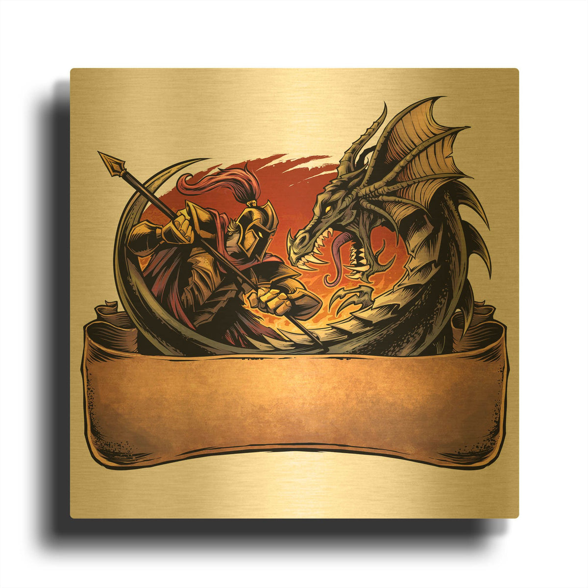 'Dragon and Knight' By Flyland Designs Gold Metal Wall Art