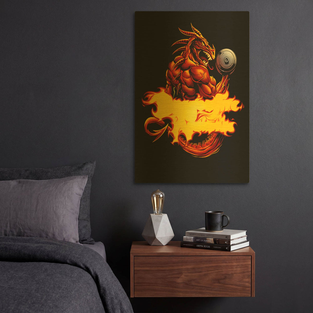 'Dragonfire Logo Fire' By Flyland Designs Gold Metal Wall Art