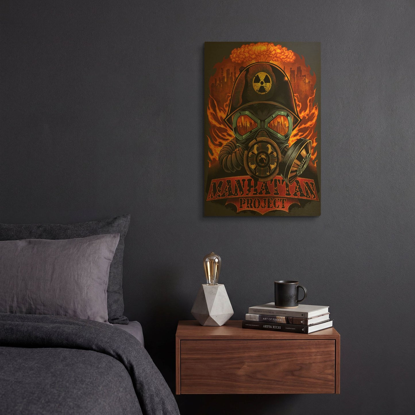 'Gas Mask Nuclear Explosion' By Flyland Designs Gold Metal Wall Art