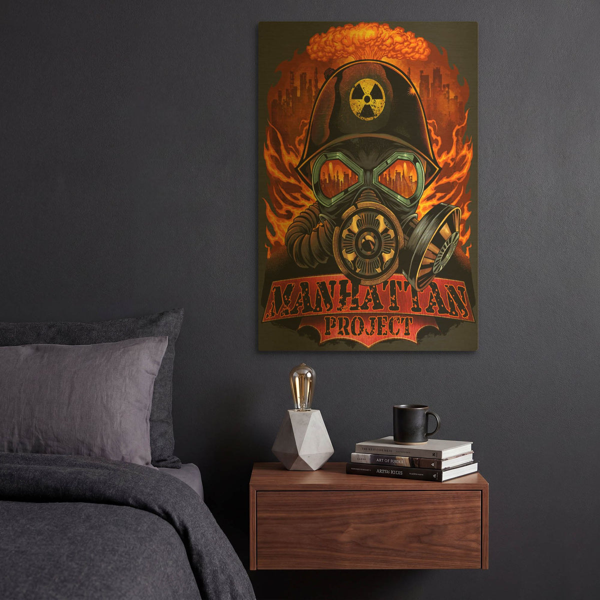 'Gas Mask Nuclear Explosion' By Flyland Designs Gold Metal Wall Art