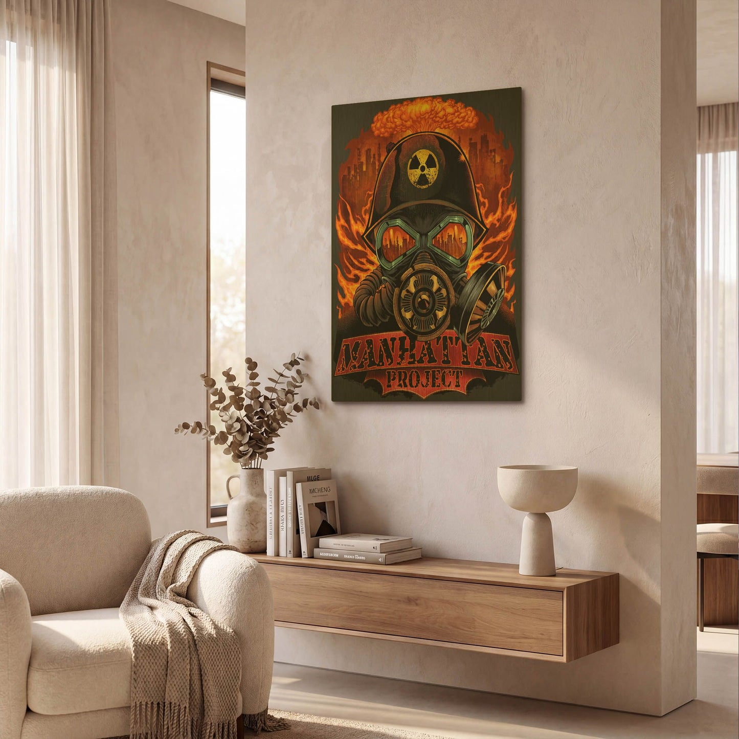 'Gas Mask Nuclear Explosion' By Flyland Designs Gold Metal Wall Art