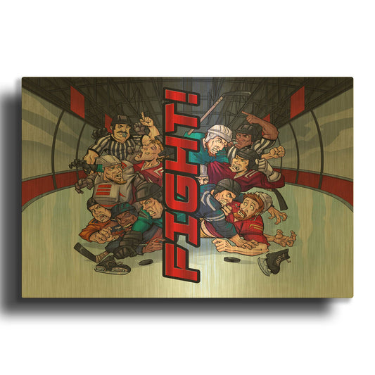 'Hockey Fight Background' By Flyland Designs Gold Metal Wall Art
