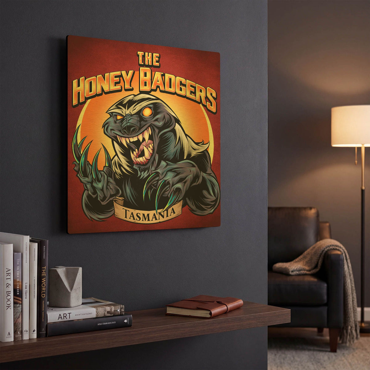'Honey Badger Logo Design Green' By Flyland Designs Gold Metal Wall Art