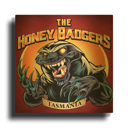 'Honey Badger Logo Design Green' By Flyland Designs Gold Metal Wall Art