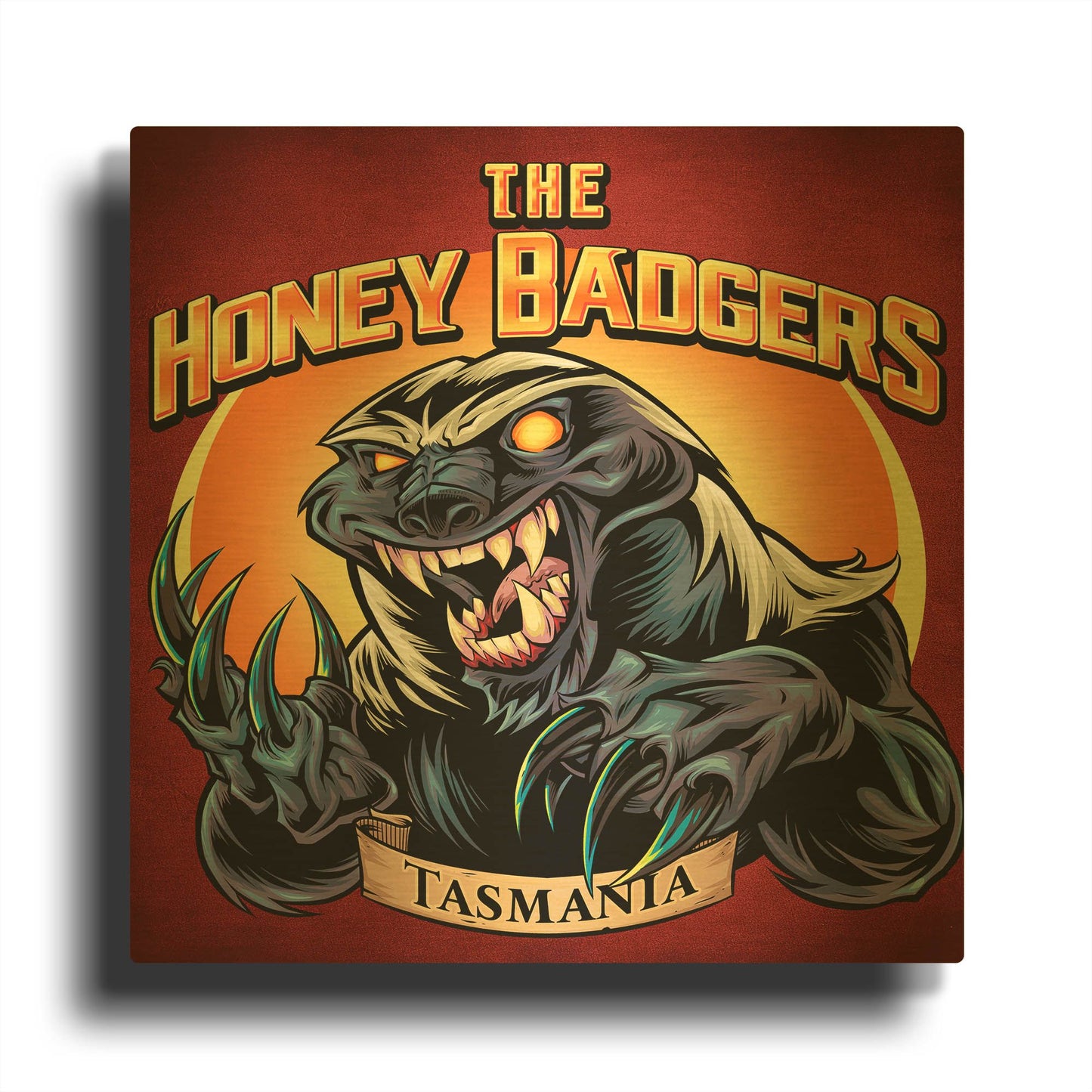 'Honey Badger Logo Design Green' By Flyland Designs Gold Metal Wall Art