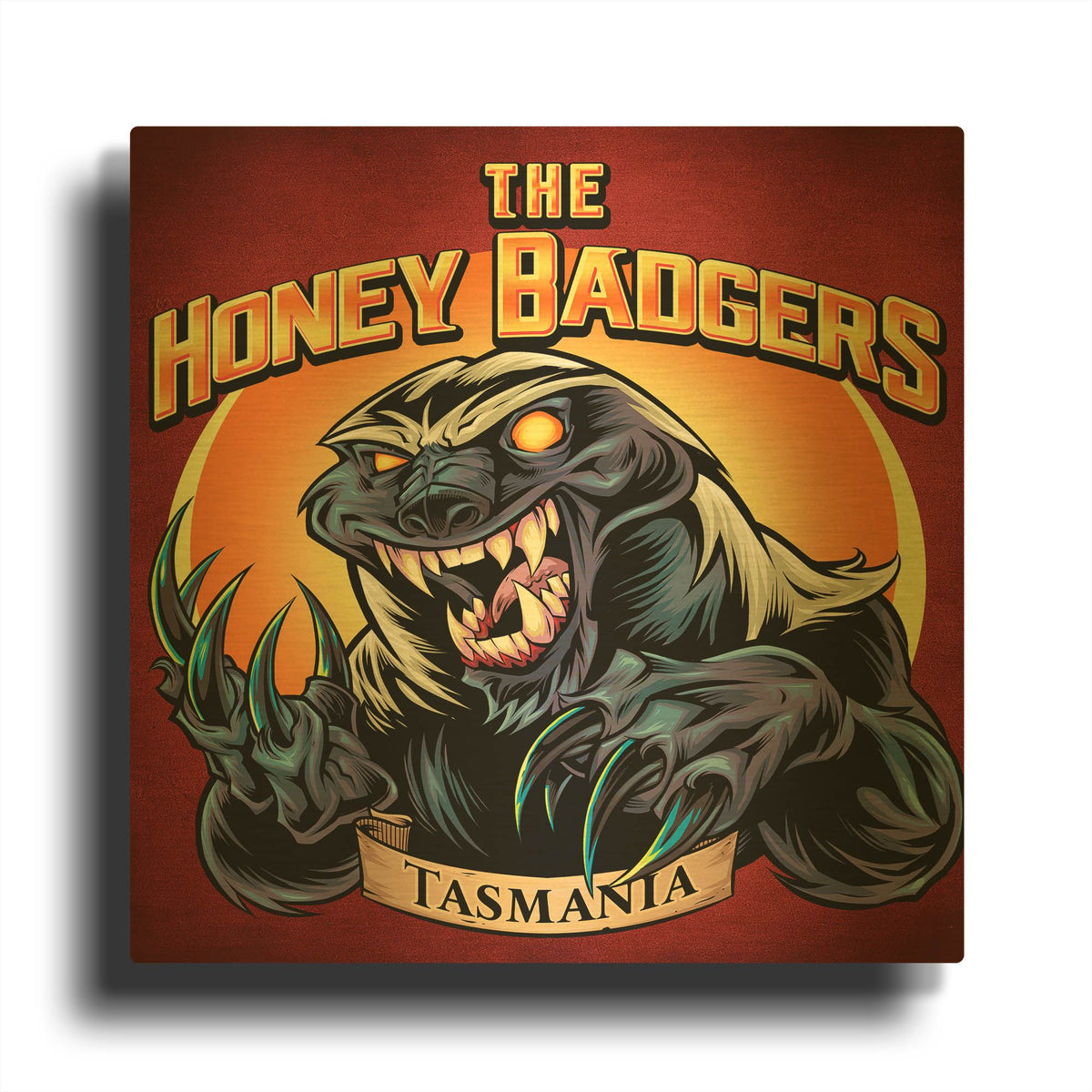 'Honey Badger Logo Design Green' By Flyland Designs Gold Metal Wall Art