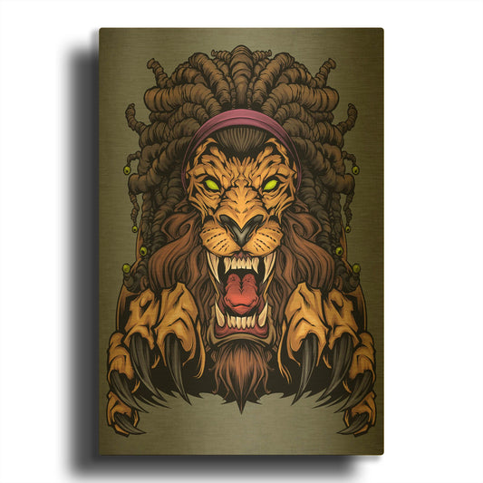 'Lion With Dreadlocks' By Flyland Designs Gold Metal Wall Art