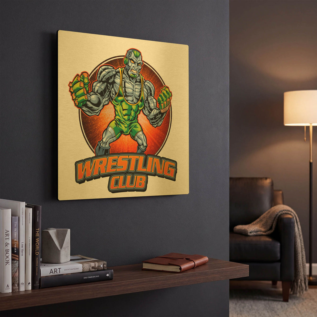 'Robot Mascot' By Flyland Designs Gold Metal Wall Art