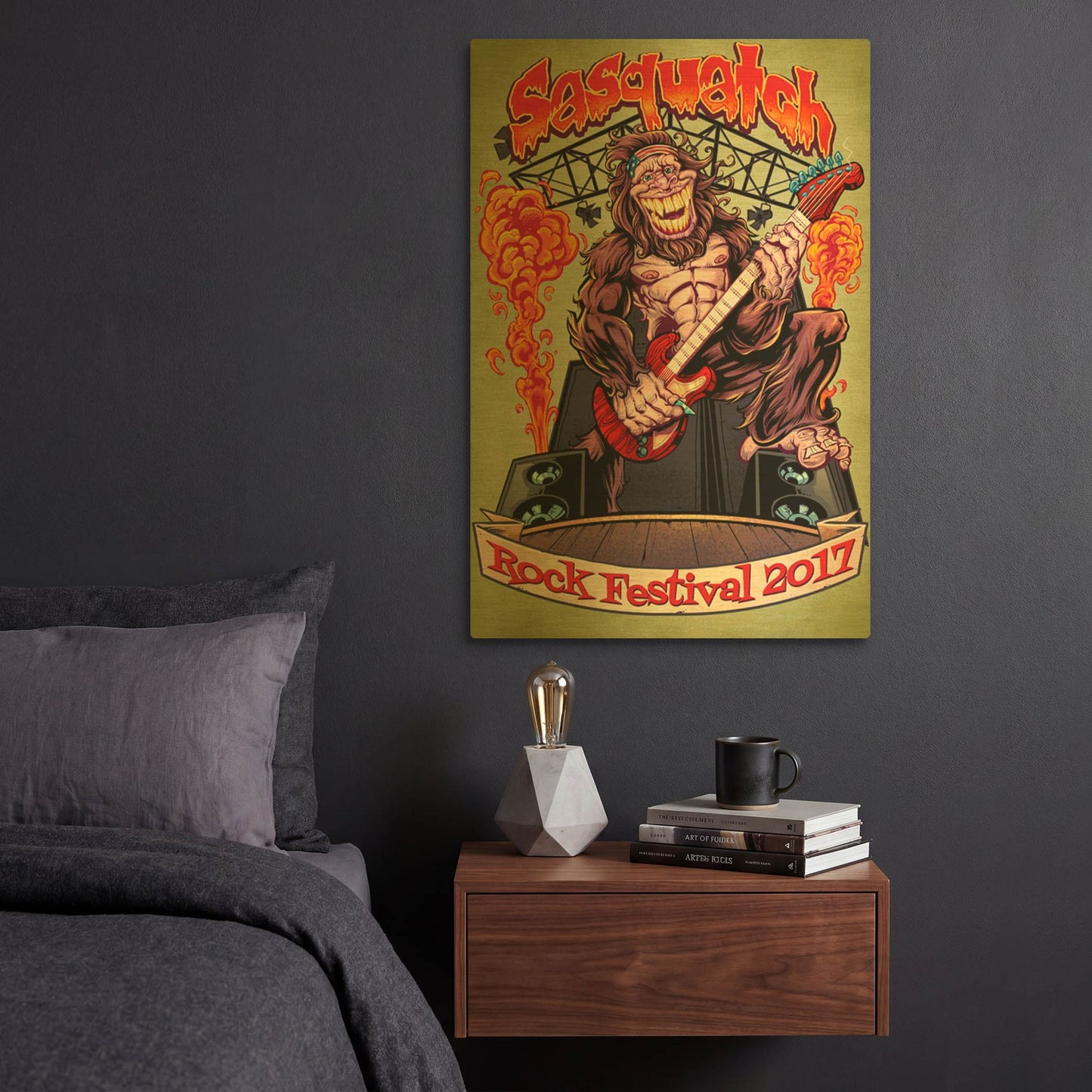 'Sasquatch Guitar Player' By Flyland Designs Gold Metal Wall Art