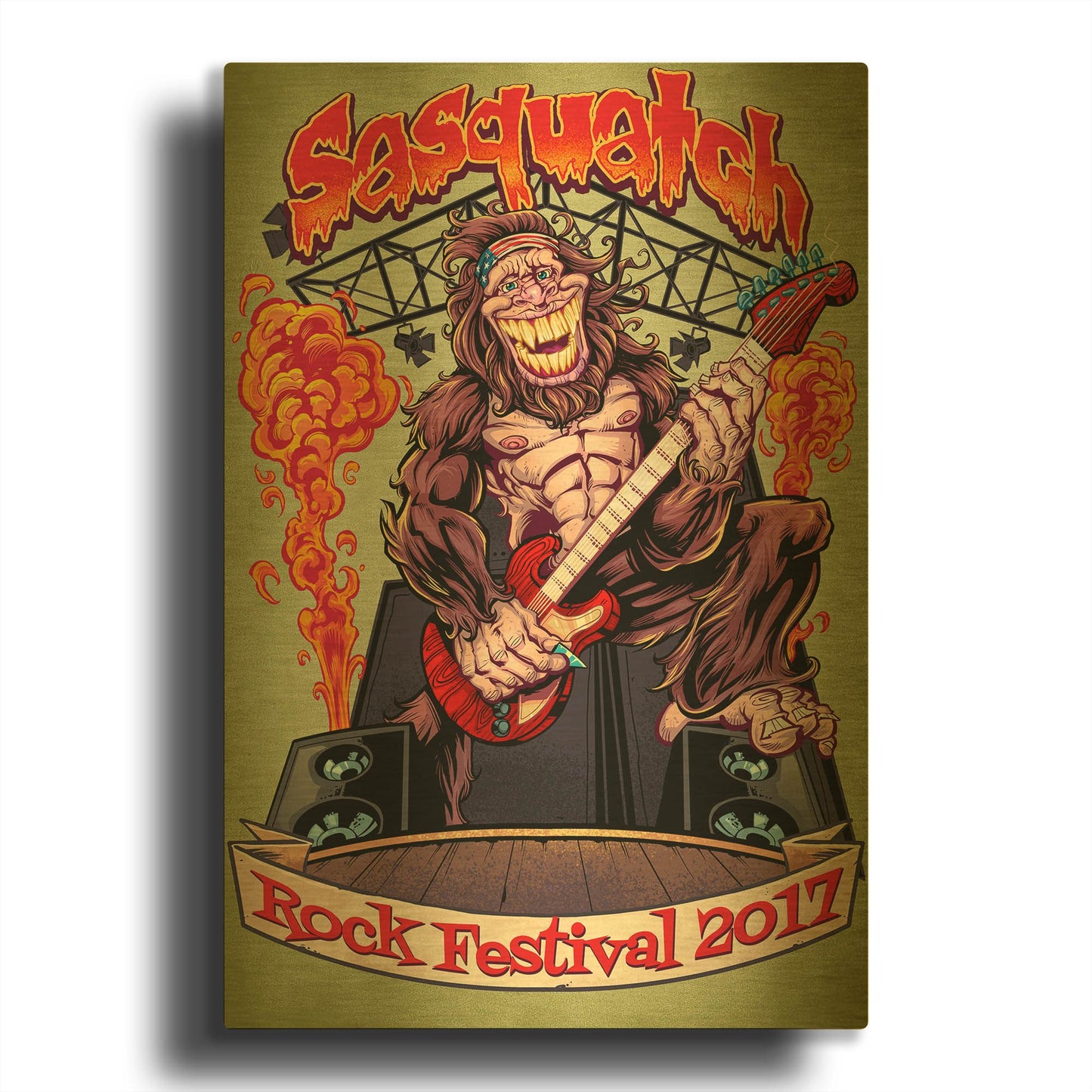 'Sasquatch Guitar Player' By Flyland Designs Gold Metal Wall Art