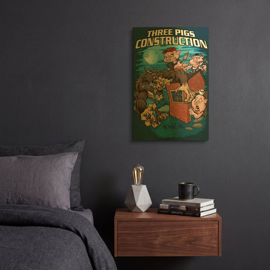 'Three Little Pigs Construction' By Flyland Designs Gold Metal Wall Art