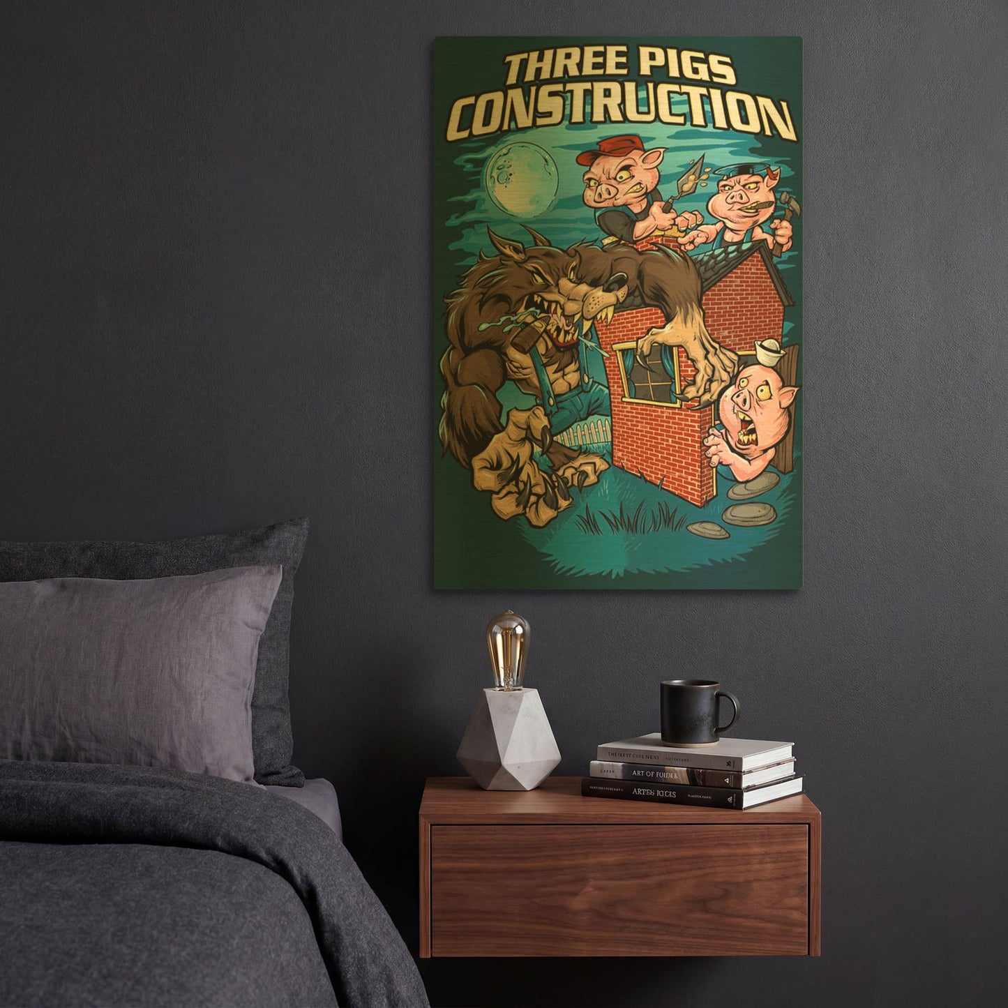 'Three Little Pigs Construction' By Flyland Designs Gold Metal Wall Art