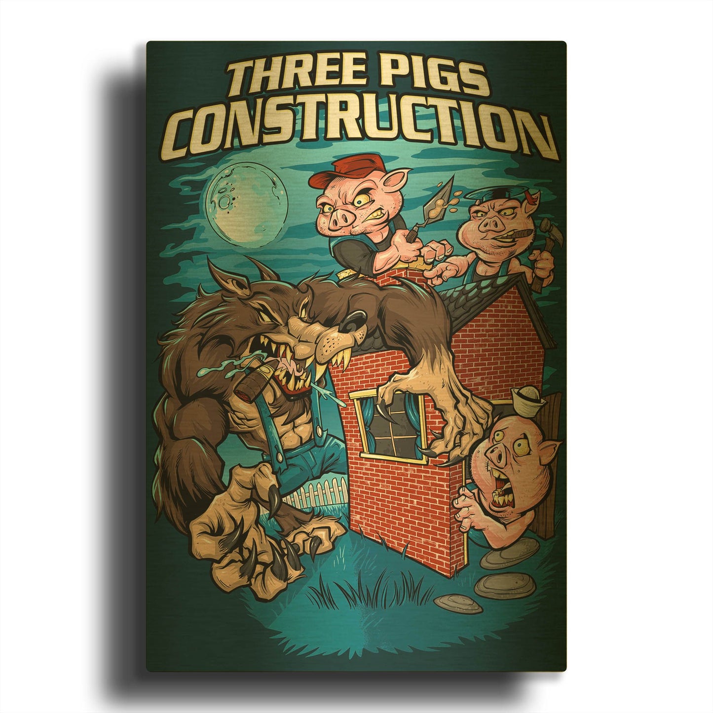 'Three Little Pigs Construction' By Flyland Designs Gold Metal Wall Art