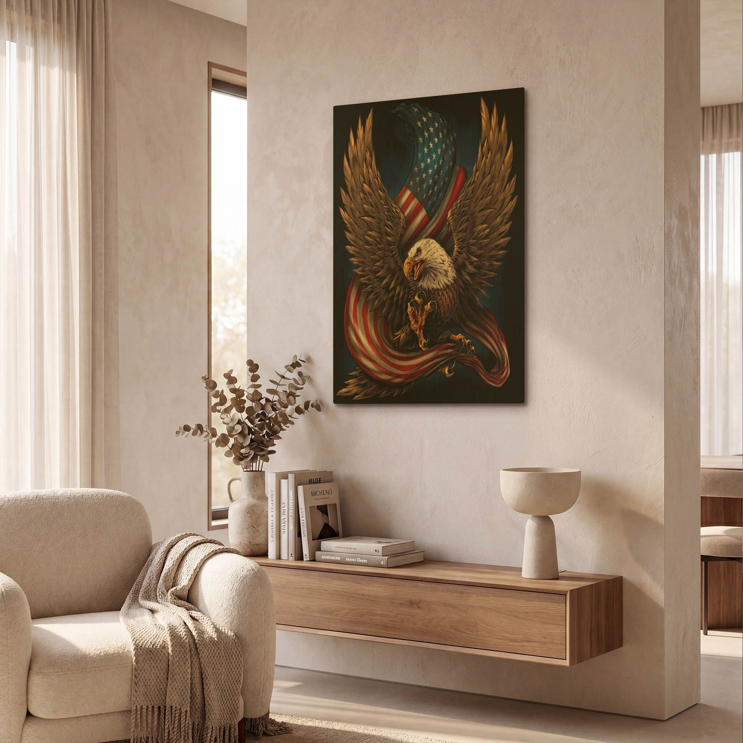 'Eagle and Flag' By Flyland Designs Gold Metal Wall Art