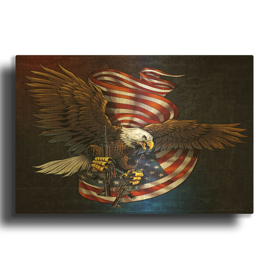 'Eagle and Guns' By Flyland Designs Gold Metal Wall Art