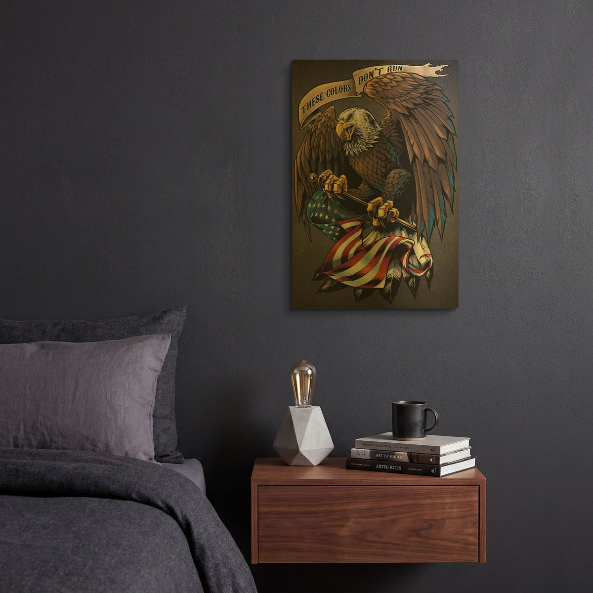 'Eagle Holding Flag' By Flyland Designs Gold Metal Wall Art