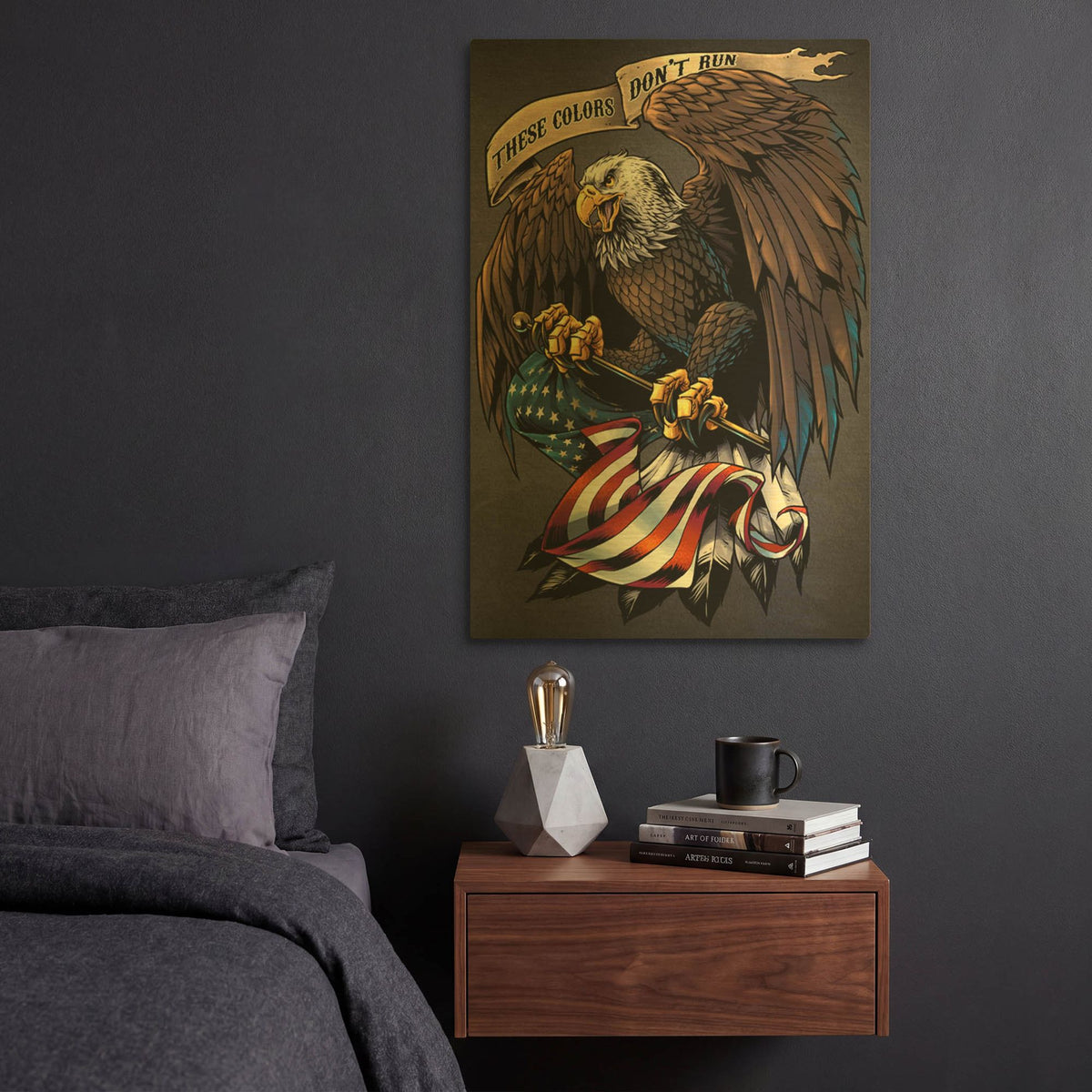 'Eagle Holding Flag' By Flyland Designs Gold Metal Wall Art