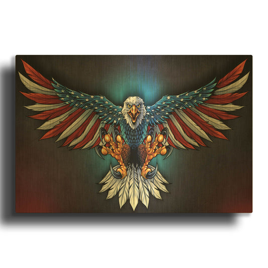'Eagle With US Flag Wings Spread' By Flyland Designs Gold Metal Wall Art