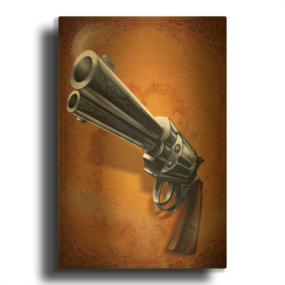 'Gunslinger - Single Gun 01' By Flyland Designs Gold Metal Wall Art