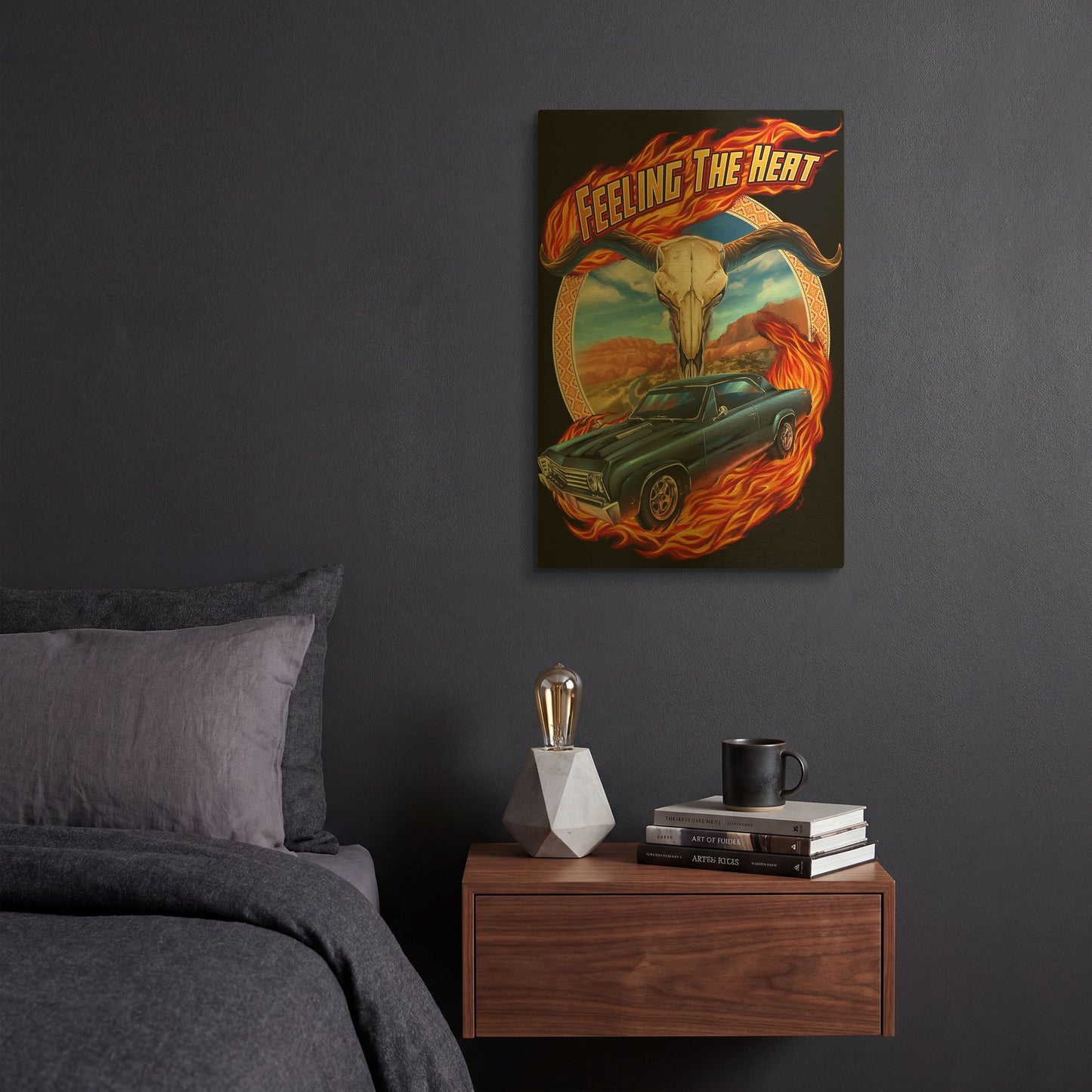 'Hot Rod Steer Skull Illustration' By Flyland Designs Gold Metal Wall Art