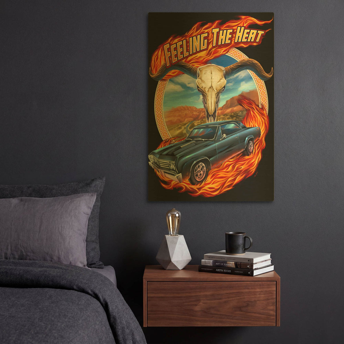 'Hot Rod Steer Skull Illustration' By Flyland Designs Gold Metal Wall Art