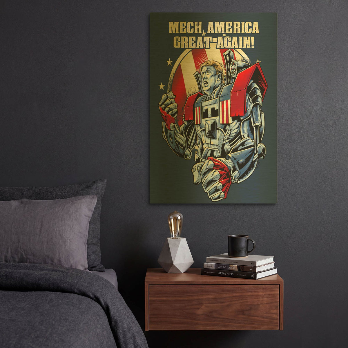 'Mecha Trump Amazon' By Flyland Designs Gold Metal Wall Art