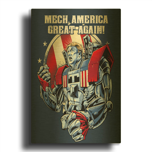 'Mecha Trump Amazon' By Flyland Designs Gold Metal Wall Art