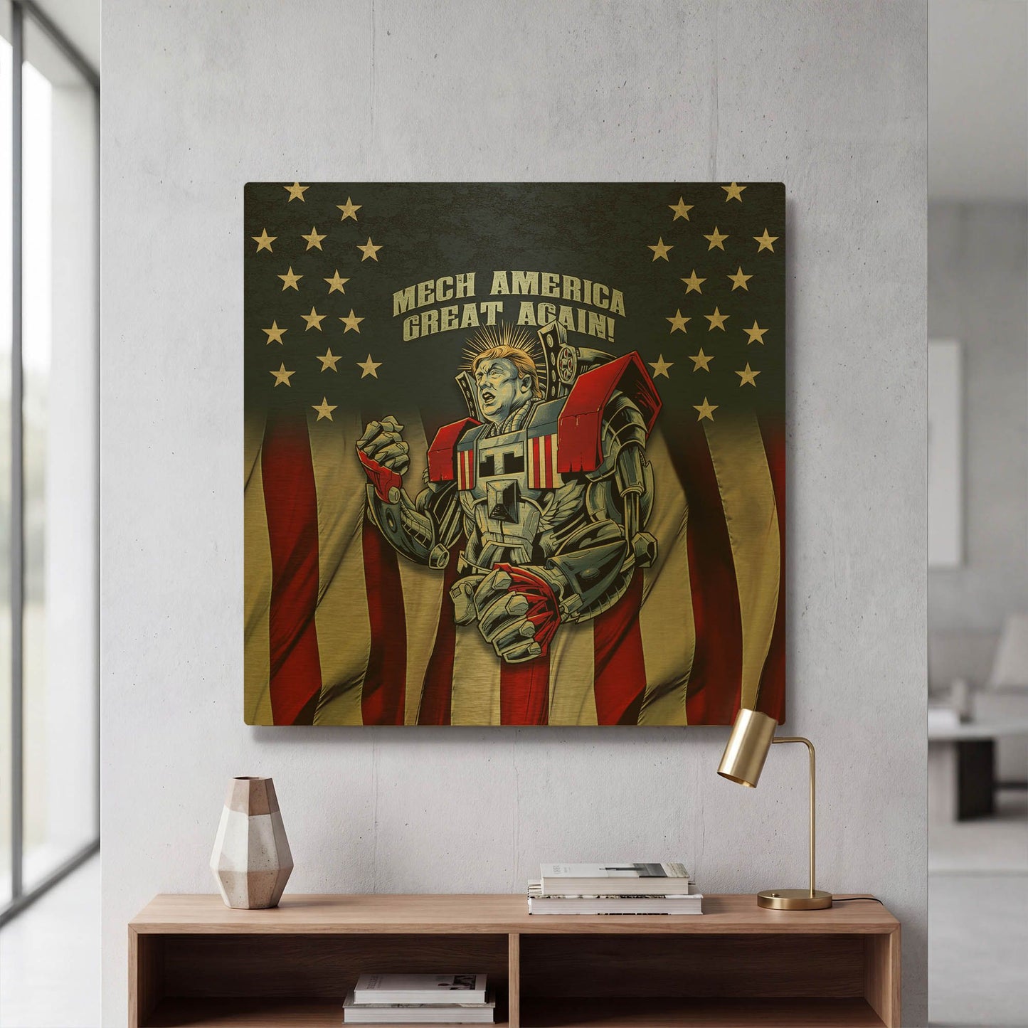 'Mecha Trump Rageon' By Flyland Designs Gold Metal Wall Art