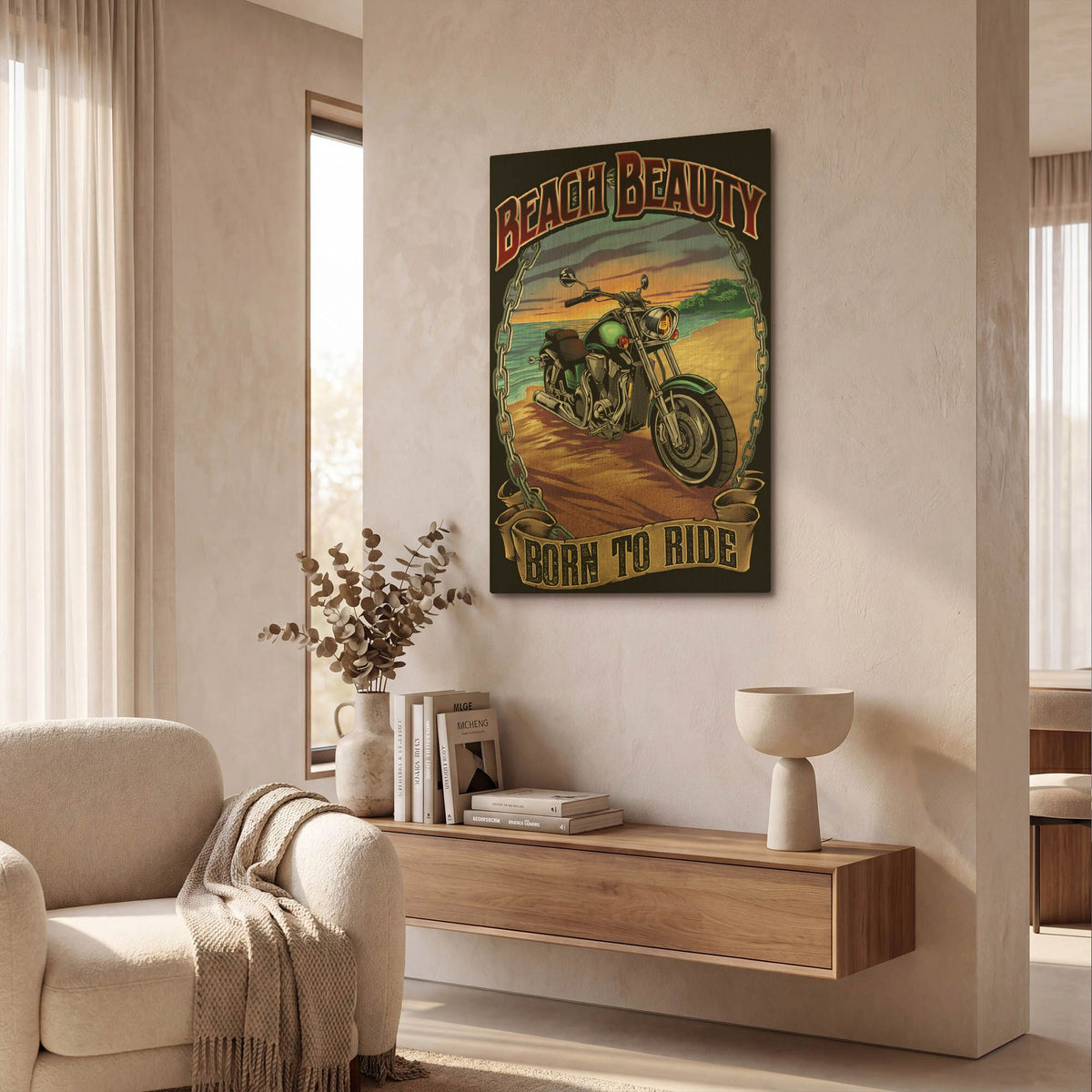 'Motorcycle On Beach' By Flyland Designs Gold Metal Wall Art