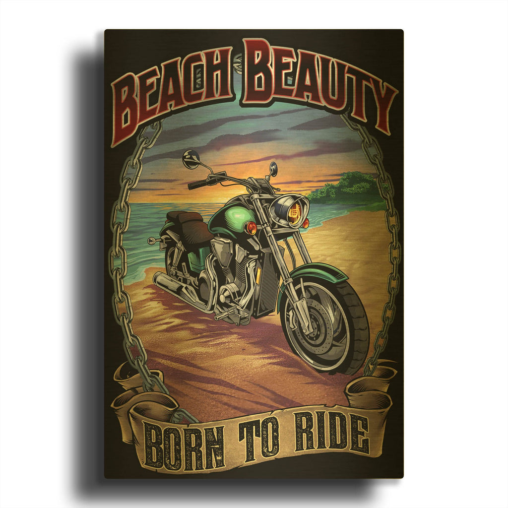 'Motorcycle On Beach' By Flyland Designs Gold Metal Wall Art