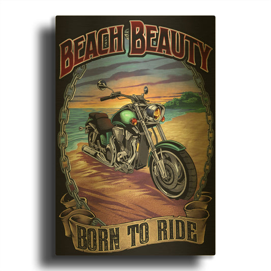 'Motorcycle On Beach' By Flyland Designs Gold Metal Wall Art