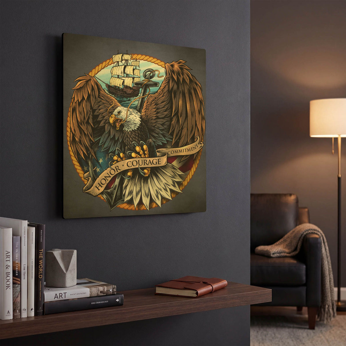 'Navy Eagle Decal' By Flyland Designs Gold Metal Wall Art