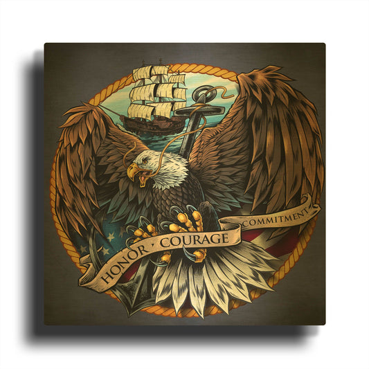 'Navy Eagle Decal' By Flyland Designs Gold Metal Wall Art