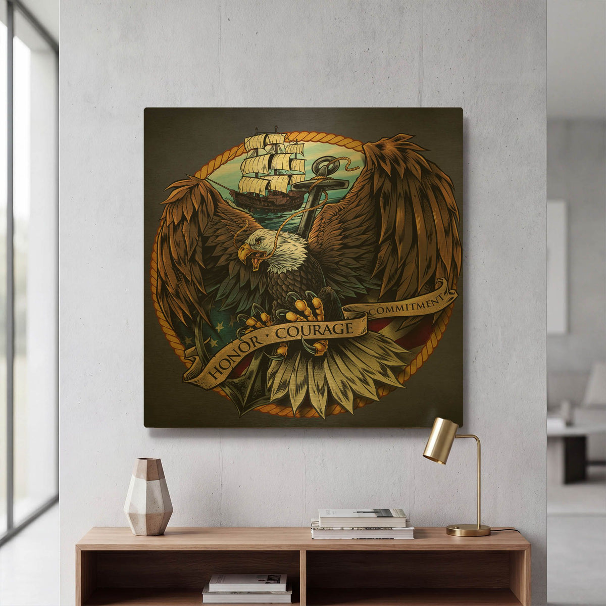 'Navy Eagle Decal' By Flyland Designs Gold Metal Wall Art