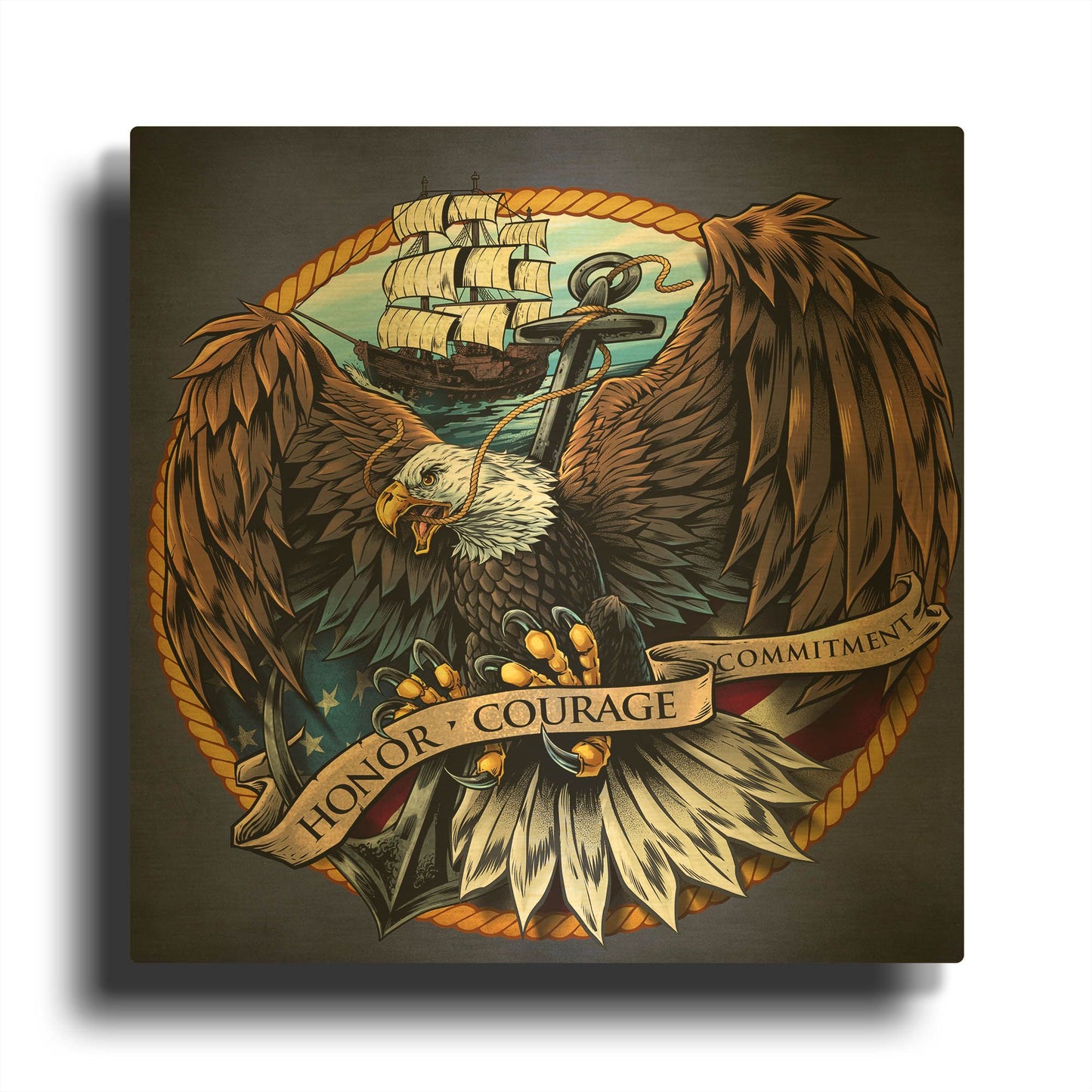'Navy Eagle Decal' By Flyland Designs Gold Metal Wall Art