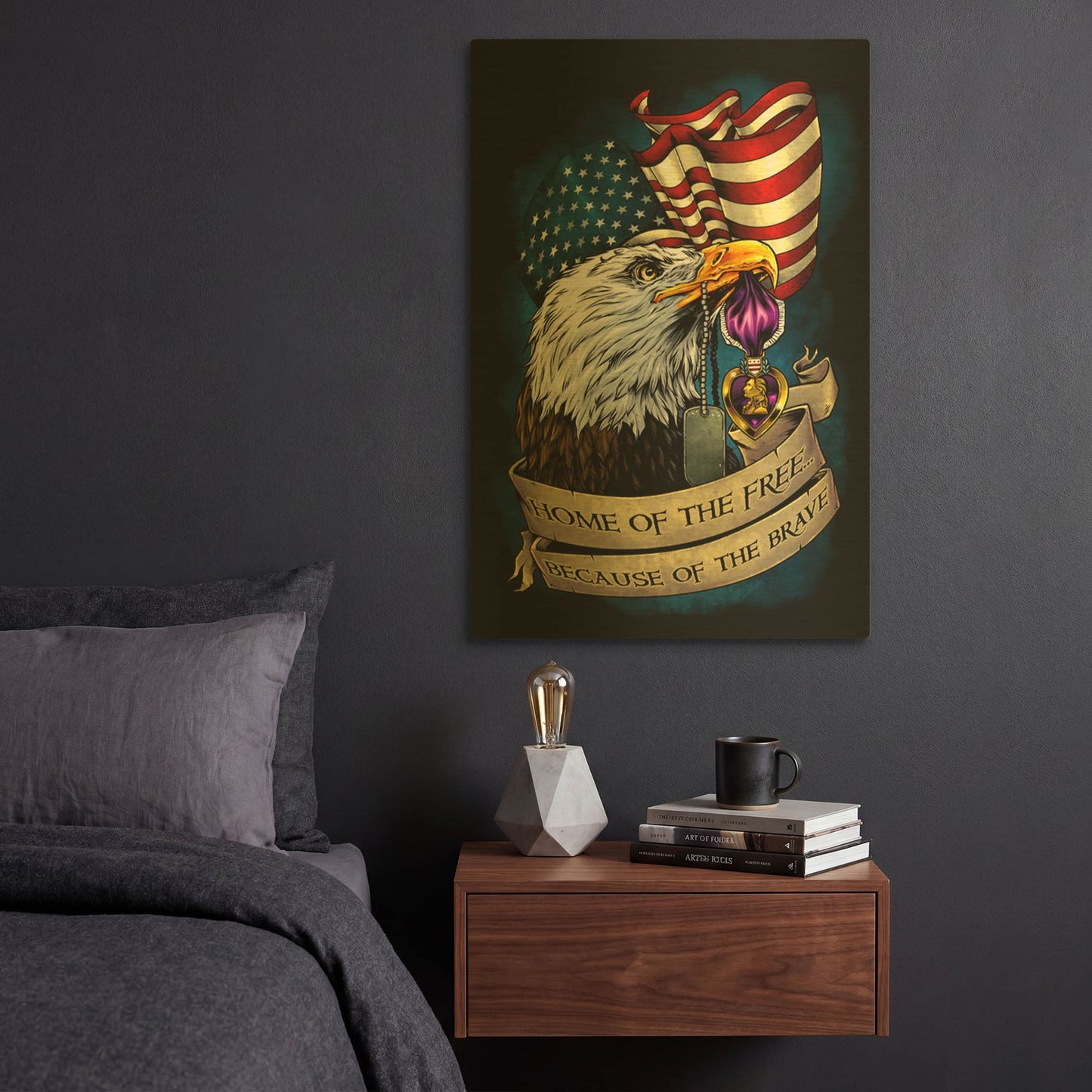 'Purple Heart Eagle and Flag 01' By Flyland Designs Gold Metal Wall Art