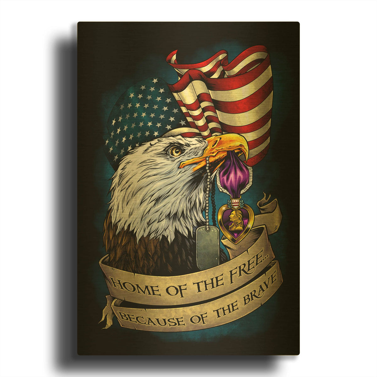 'Purple Heart Eagle and Flag 01' By Flyland Designs Gold Metal Wall Art