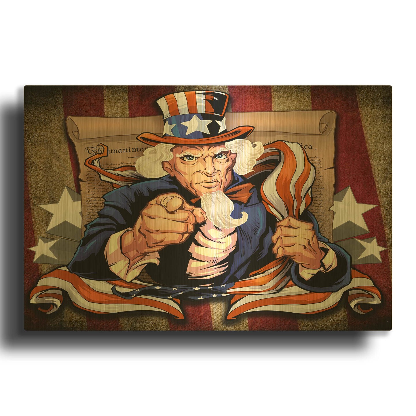 'Uncle Sam Patriot Character' By Flyland Designs Gold Metal Wall Art