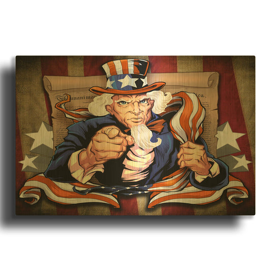 'Uncle Sam Patriot Character' By Flyland Designs Gold Metal Wall Art