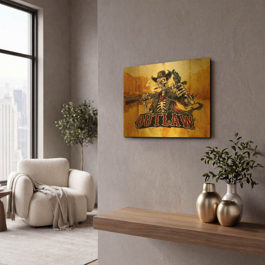 'Cowboy Skeleton Outlaw Mascot' By Flyland Designs Gold Metal Wall Art