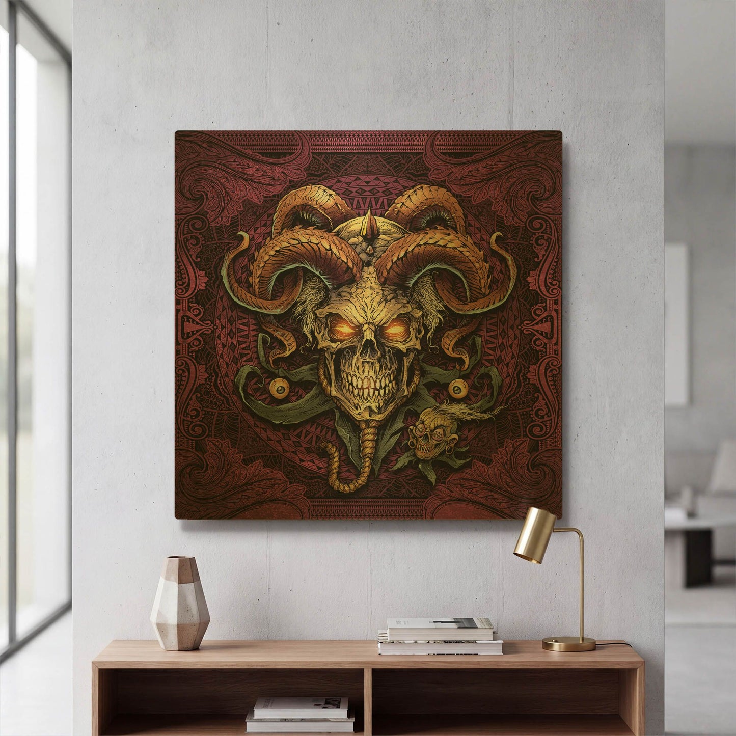 'Jester Skull With Horns' By Flyland Designs Gold Metal Wall Art