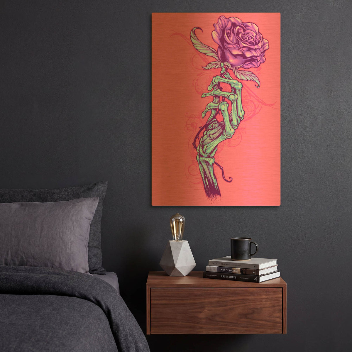 'Skeleton Hand With Rose' By Flyland Designs Gold Metal Wall Art