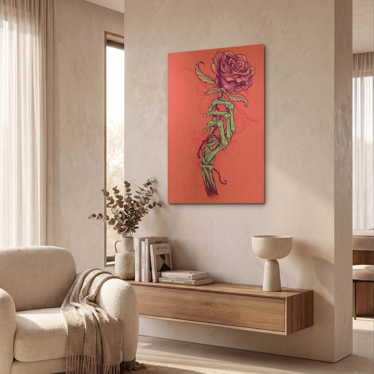 'Skeleton Hand With Rose' By Flyland Designs Gold Metal Wall Art