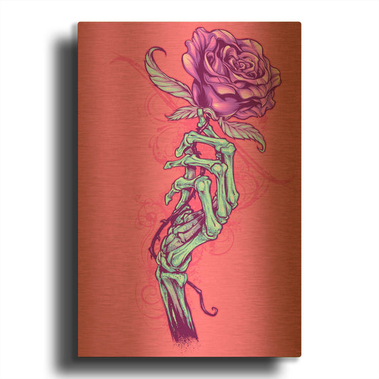 'Skeleton Hand With Rose' By Flyland Designs Gold Metal Wall Art