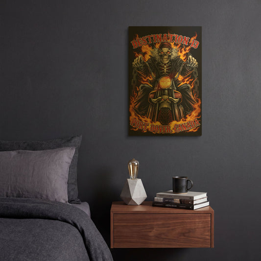 'Skeleton Rider With Text' By Flyland Designs Gold Metal Wall Art