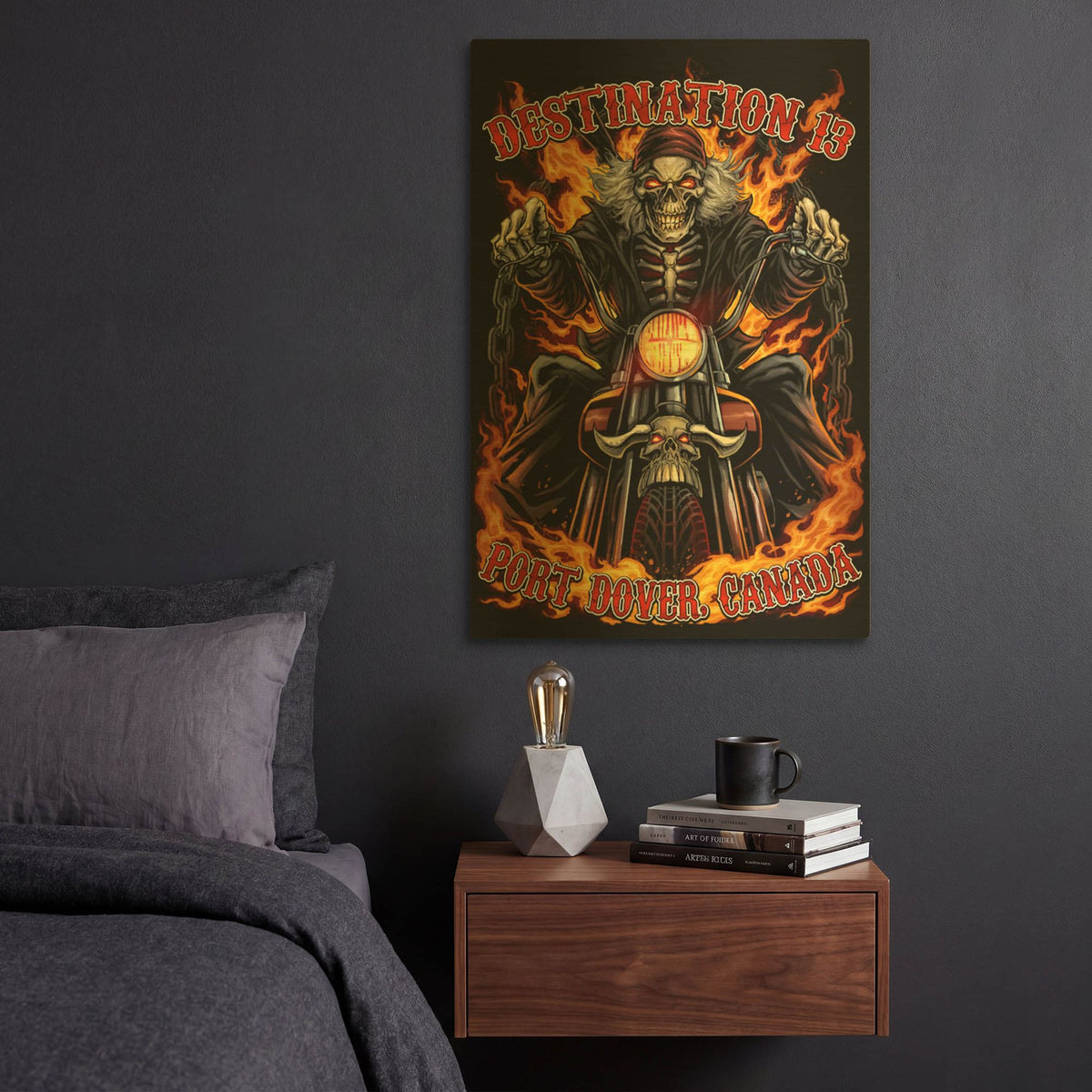 'Skeleton Rider With Text' By Flyland Designs Gold Metal Wall Art