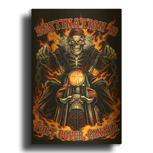 'Skeleton Rider With Text' By Flyland Designs Gold Metal Wall Art