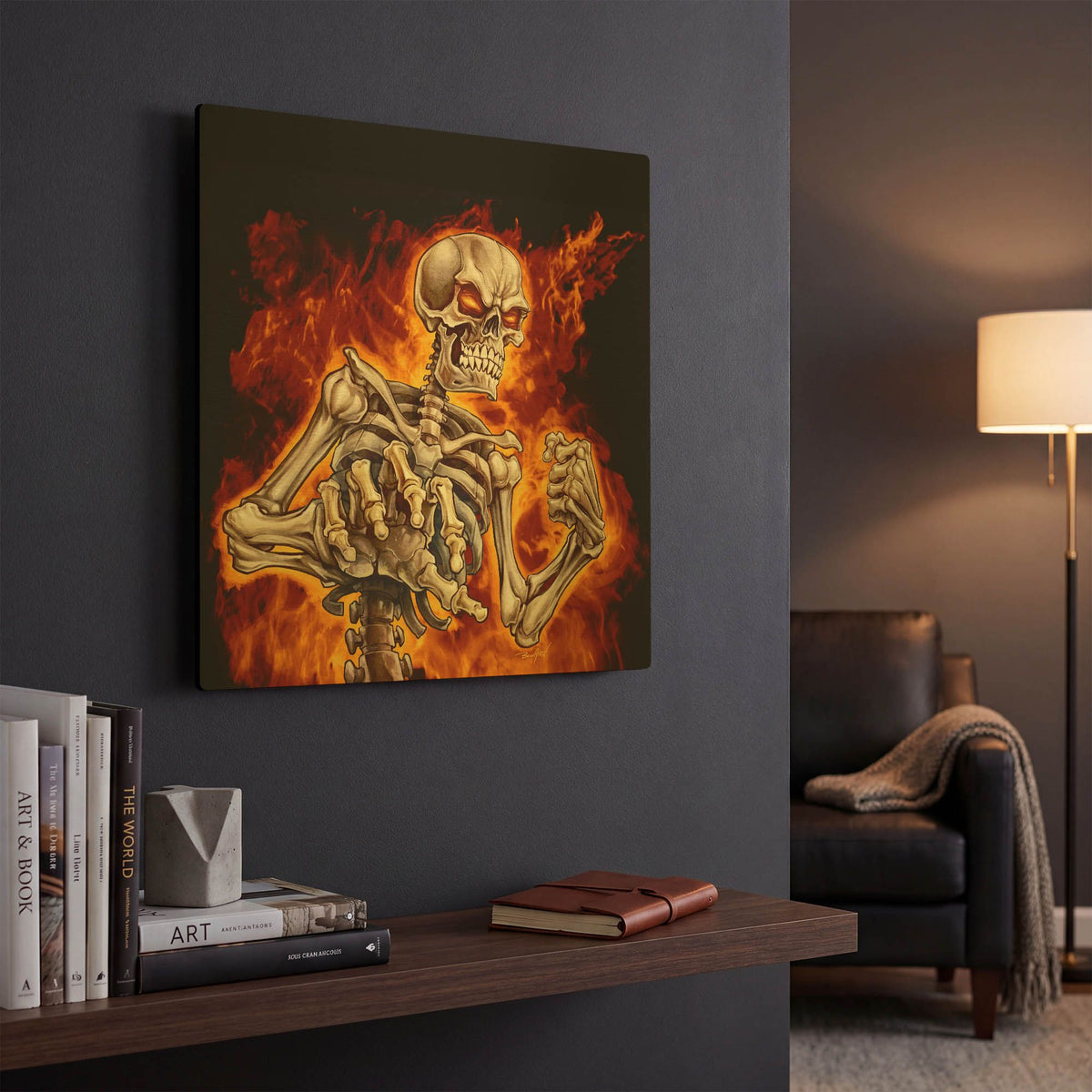 'Skeleton With Fire' By Flyland Designs Gold Metal Wall Art