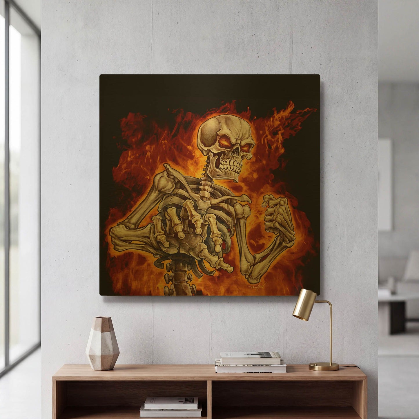 'Skeleton With Fire' By Flyland Designs Gold Metal Wall Art